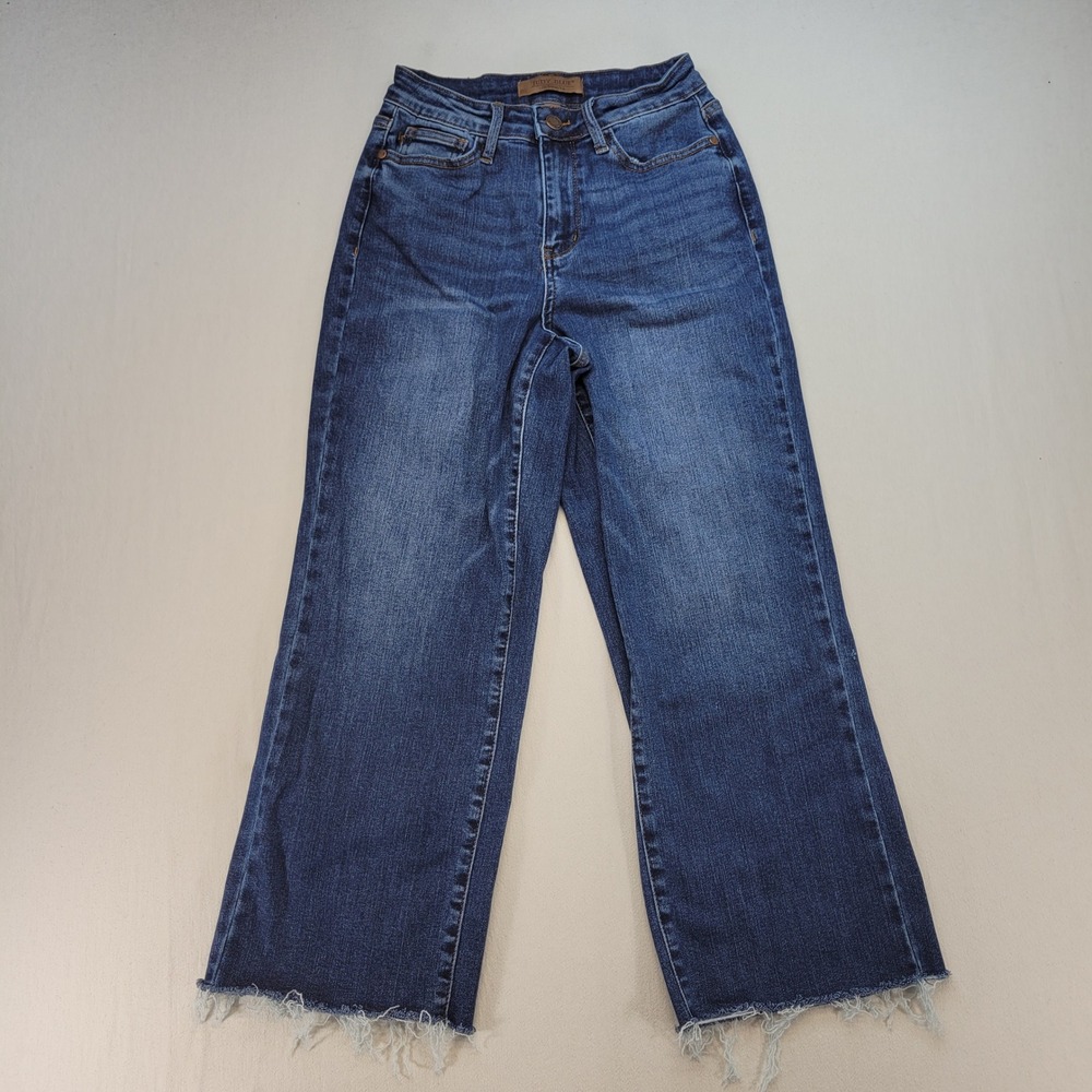 Judy Blue Wide Leg Cropped Jeans Womens 0/24 Blue Raw Hem High Rise Denim